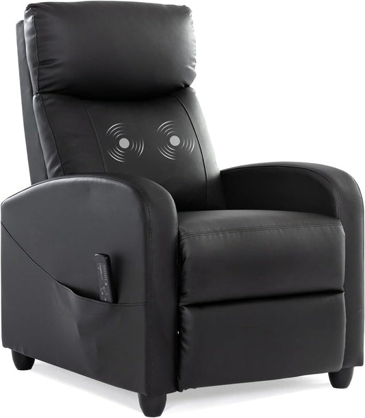 Recliner Chair with Massage and Lumbar Support, Small PU Leather Home Theater Seating, Adjustable Modern Reclining Chair for Adults in Living Room-0