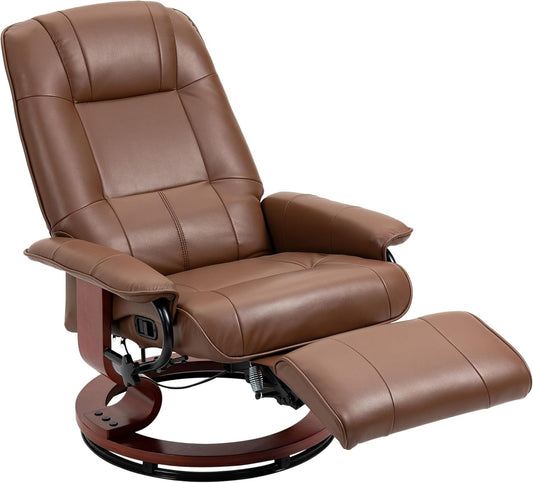 Faux Leather Manual Recliner, Adjustable Swivel Lounge Chair with Footrest, Armrest and Wrapped Wood Base for Living Room, Brown-0