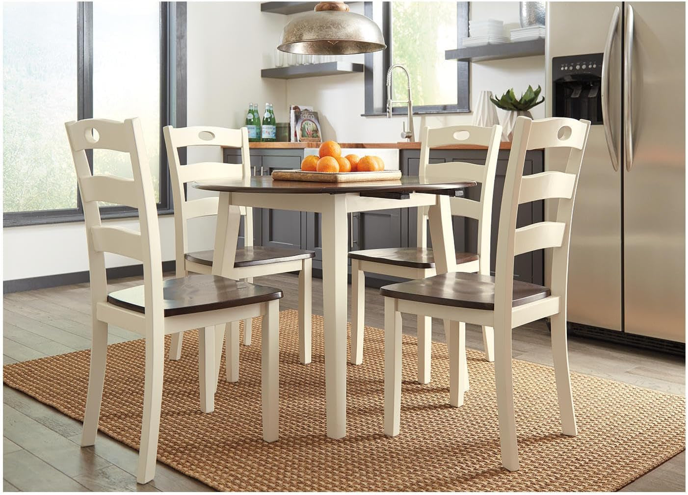 Woodanville 18" Cottage Ladderback Dining Chair, 2 Count, Cream & Brown-4