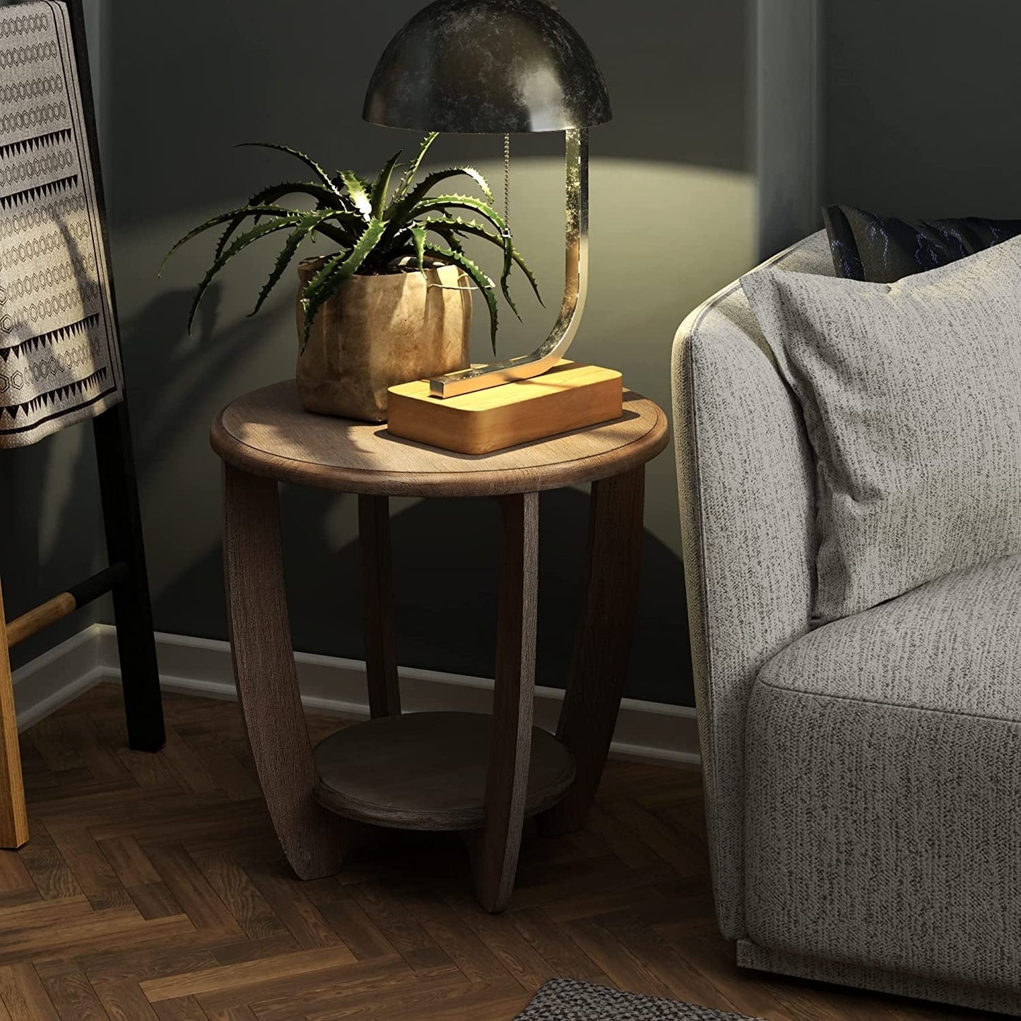 Rustic French Country End Table with Storage Shelf-0