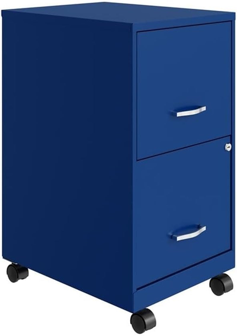 2 Drawer Metal Mobile File Cabinet with Lock, Letter Size, Blue, Fully Assembled-2