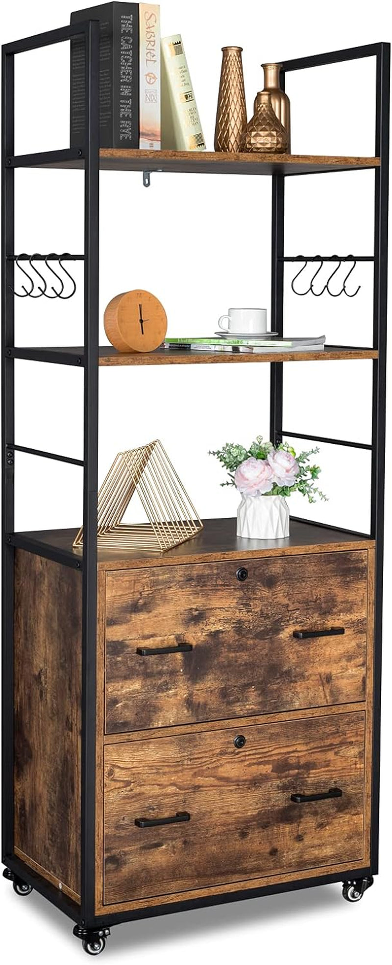 Brown Wooden File Cabinet, 2 Drawers, Lock-1