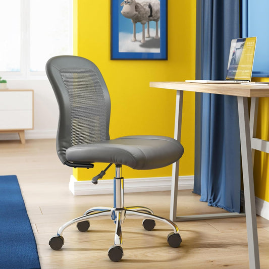 Essential Armless Deskchair, Small Task Chair with Wheels, Breathable Mesh Back, quality Foam Cushion Seat for Comfort, Functional, Lightweight and Versatile, Gray-1