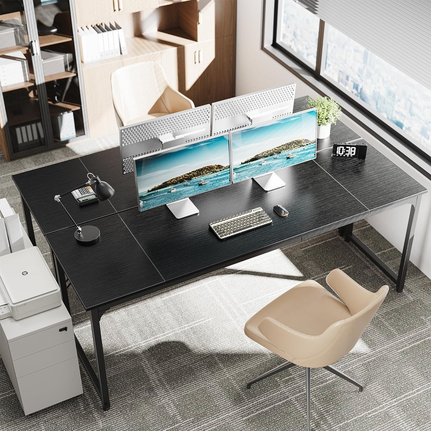 Computer Desk, 80 Inch Office Desk, Gaming Desk with Storage, Writing Desk Work Desk for Home Office, Study, Long Simple Desk, Large Legroom, Metal Frame, Black-1