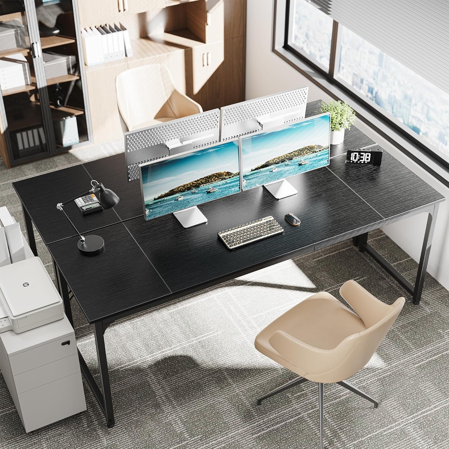 Computer Desk, 80 Inch Office Desk, Gaming Desk with Storage, Writing Desk Work Desk for Home Office, Study, Long Simple Desk, Large Legroom, Metal Frame, Black-1