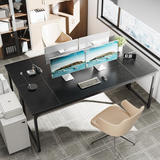 Computer Desk, 80 Inch Office Desk, Gaming Desk with Storage, Writing Desk Work Desk for Home Office, Study, Long Simple Desk, Large Legroom, Metal Frame, Black-1