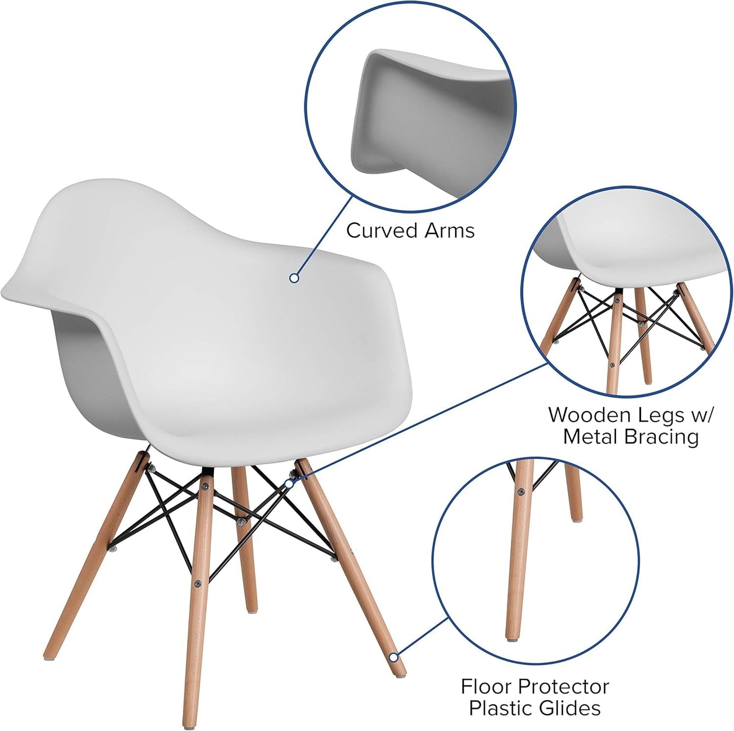 Alonza Series White Plastic Chair with Wooden Legs-3