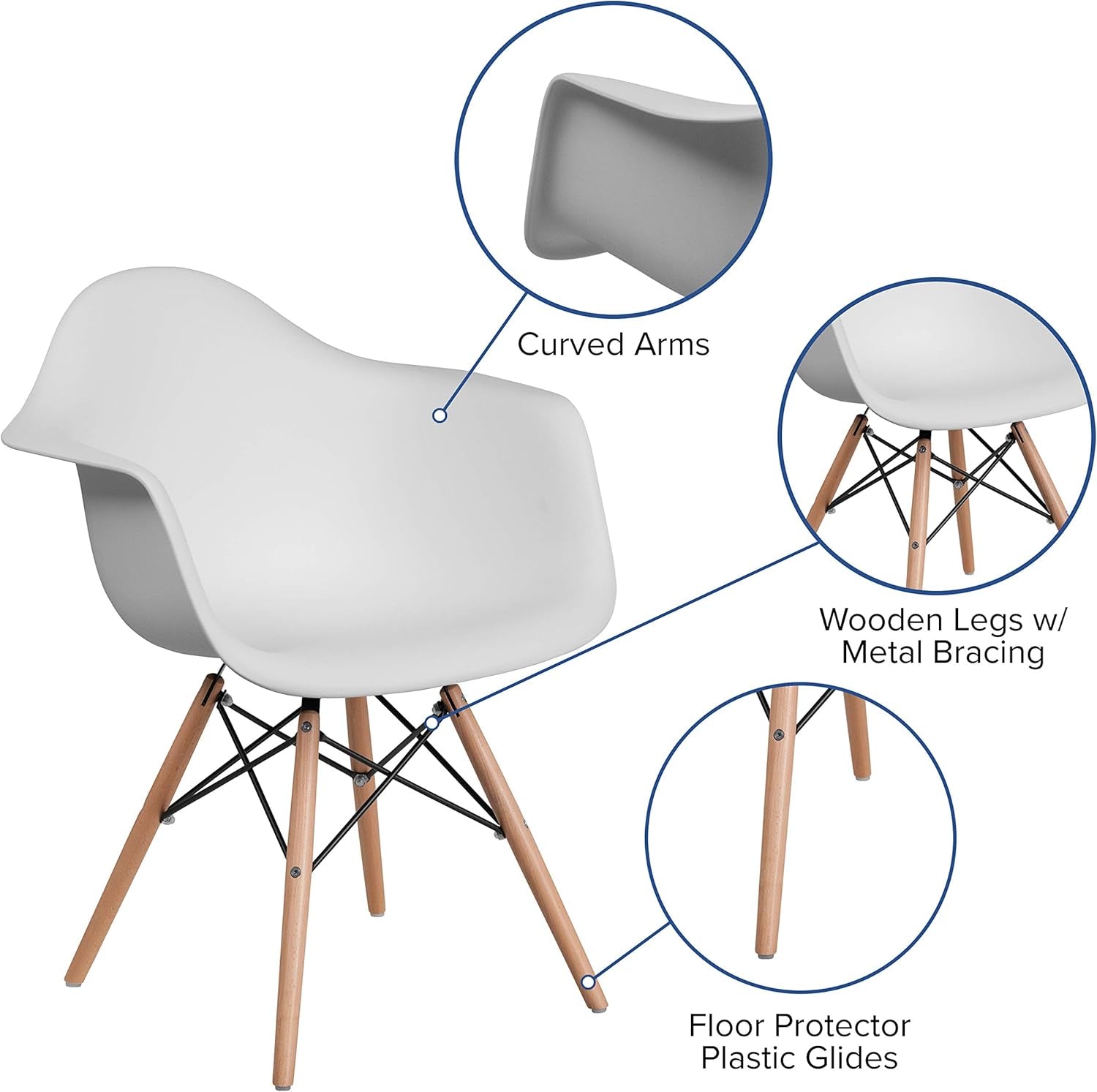 Alonza Series White Plastic Chair with Wooden Legs-3