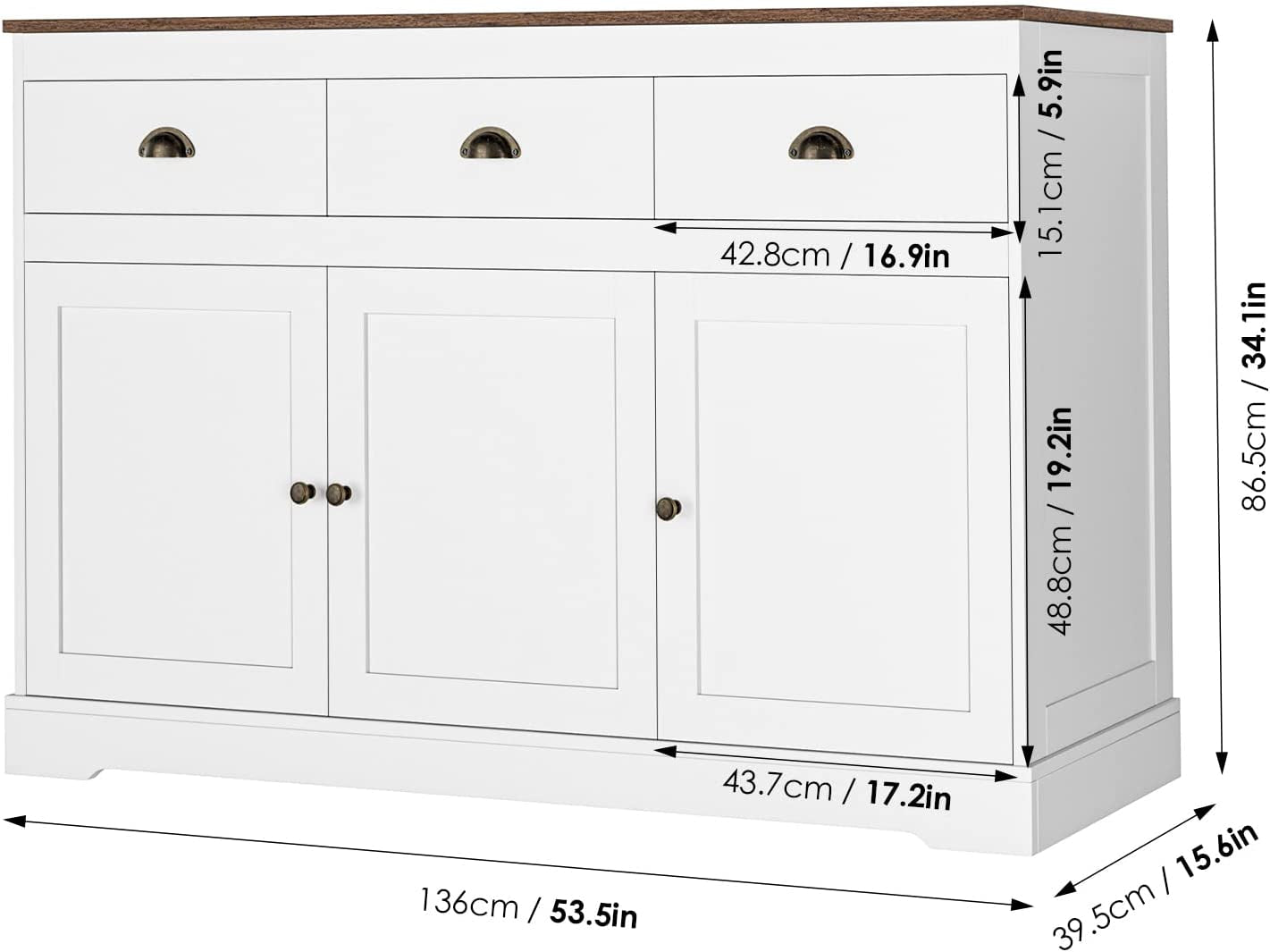 Farmhouse Buffet Cabinet, Wine Storage, Adjustable Shelves-1
