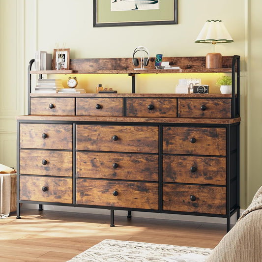 51" Wide 13 Drawer LED Dresser for Bedroom-0