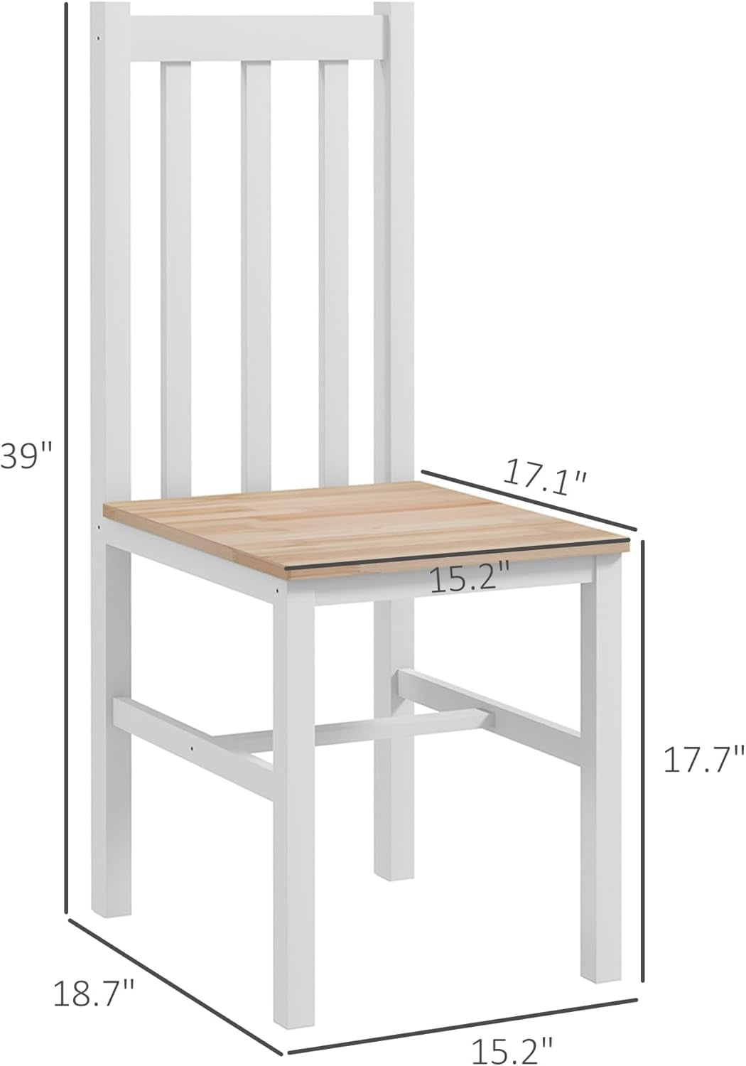 Dining Chairs, Set of 4 Farmhouse Kitchen & Dining Room Chairs with Slat Back, Pine Wood Seating for Living Room and Dining Room, White-4