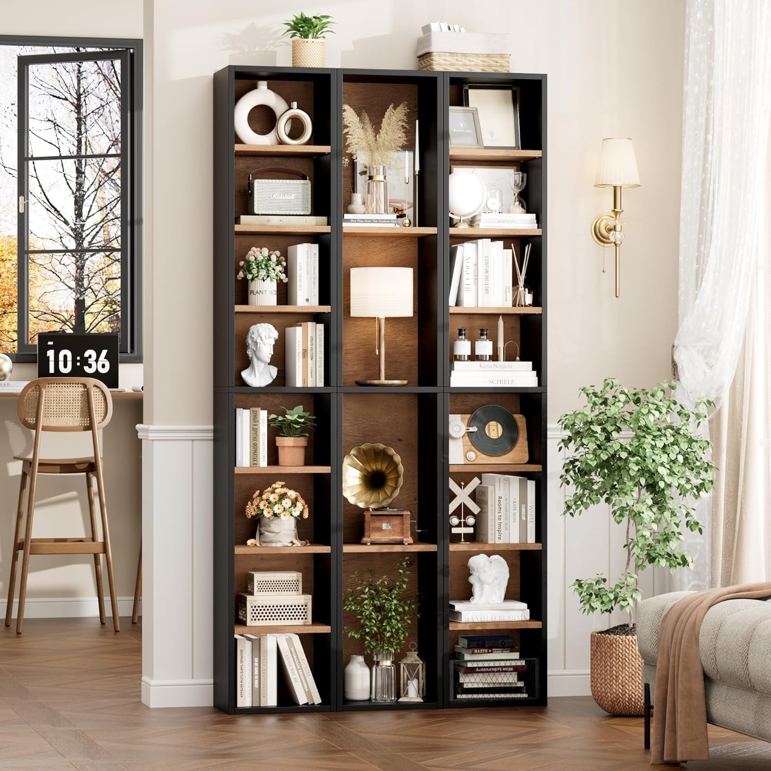 8-Tier Media Tower Rack, 11.6 X 9.3 X 71 Inches CD DVD Slim Storage Cabinet with Adjustable Shelves, Tall Narrow Bookcase Display Bookshelf for Home Office, Black/Brown-1