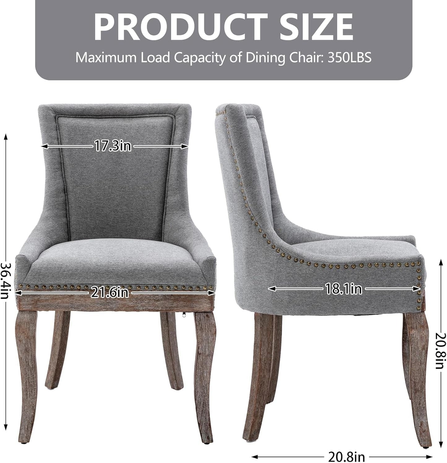 Modern Dining Chairs Set of 2, High Back Dining Chairs Side Chairs with Solid Wood Legs, Upholstered Fabric Dining Room Chairs for Dining Room Kitchen, Grey-2