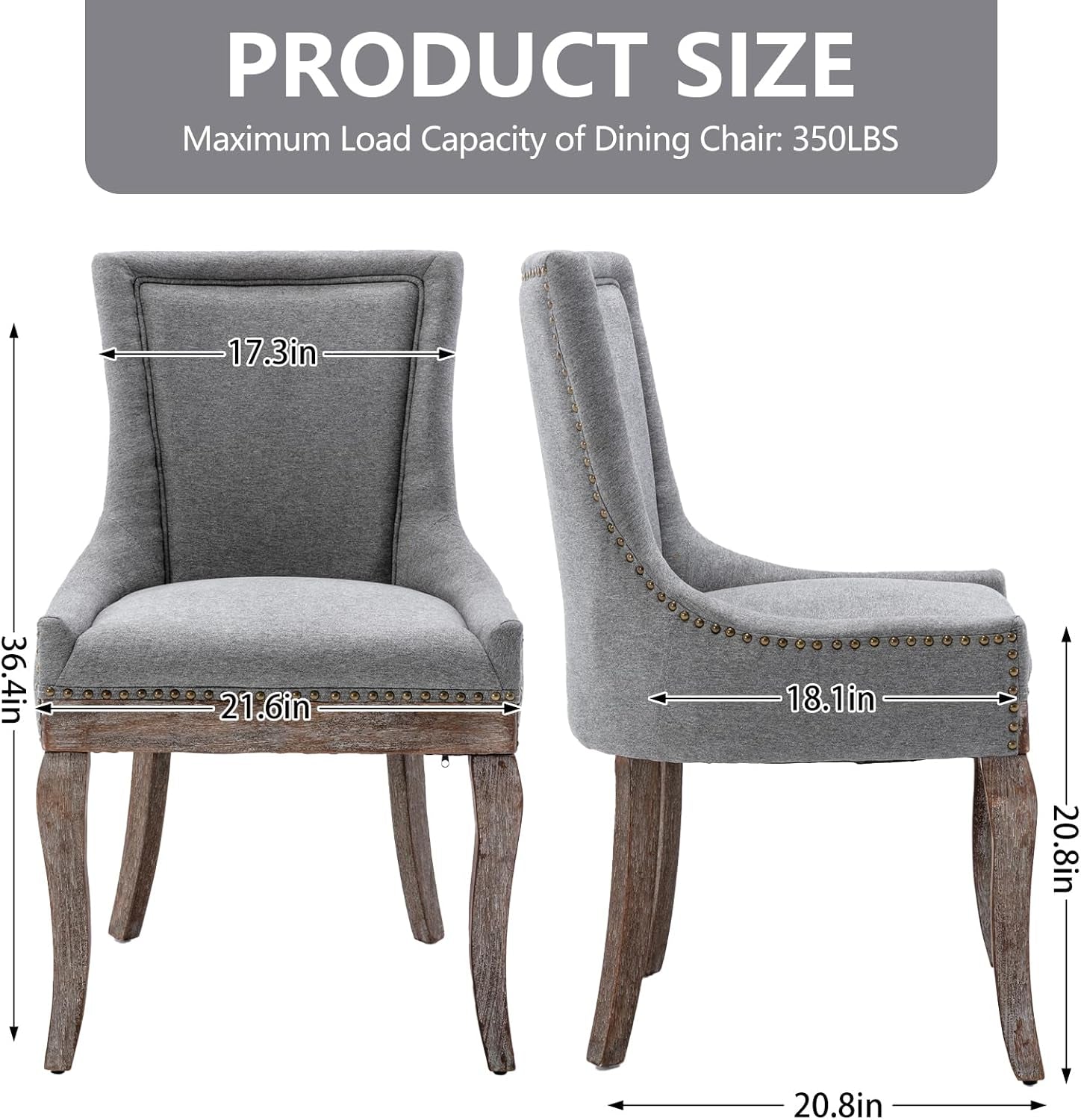 Modern Dining Chairs Set of 2, High Back Dining Chairs Side Chairs with Solid Wood Legs, Upholstered Fabric Dining Room Chairs for Dining Room Kitchen, Grey-2