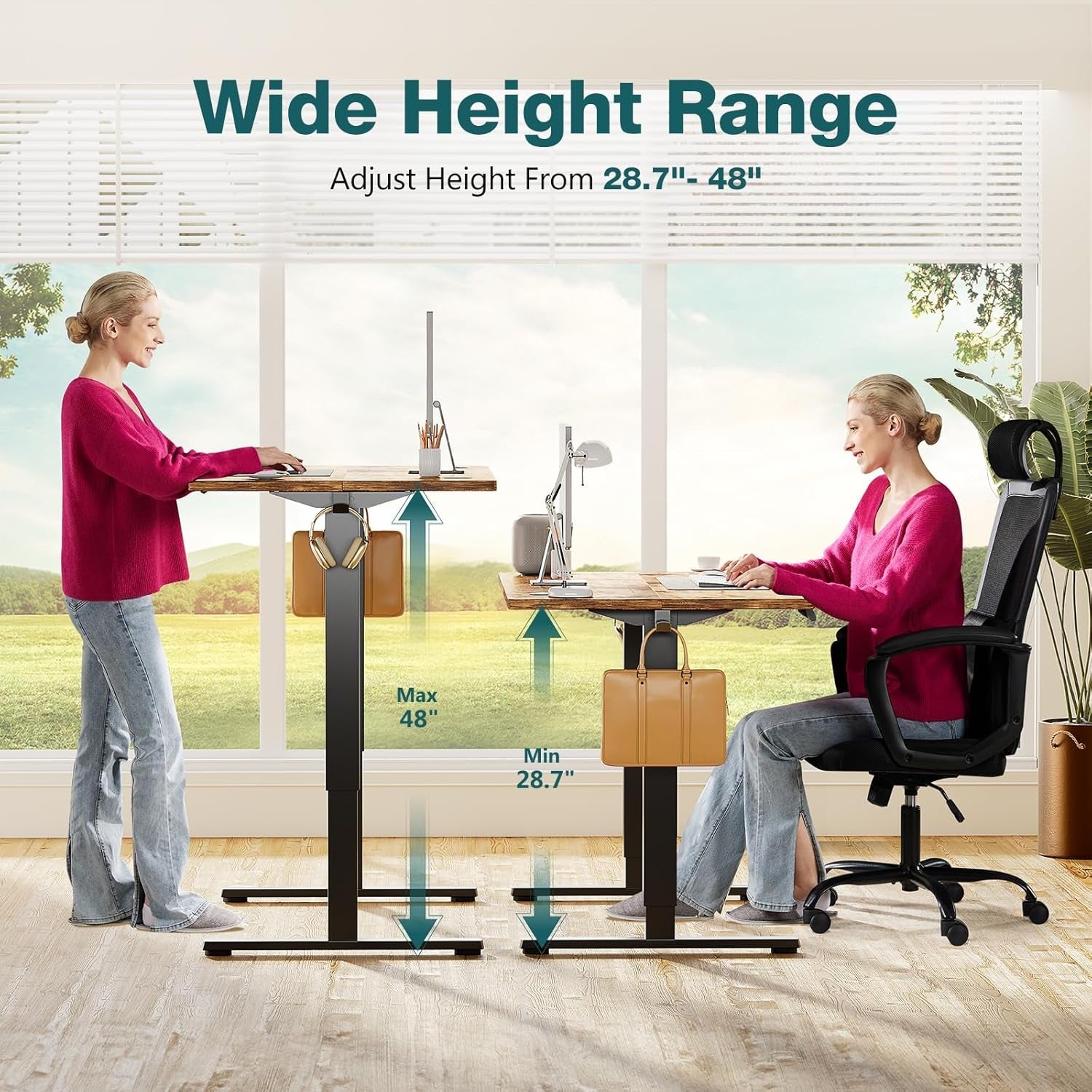 Standing Desk, Adjustable Height Electric Sit Stand up down Computer Table, 55X24 Inch Ergonomic Rising Modern Lift Motorized Gaming Desktop Workstation for Work Home Office, Brown-3