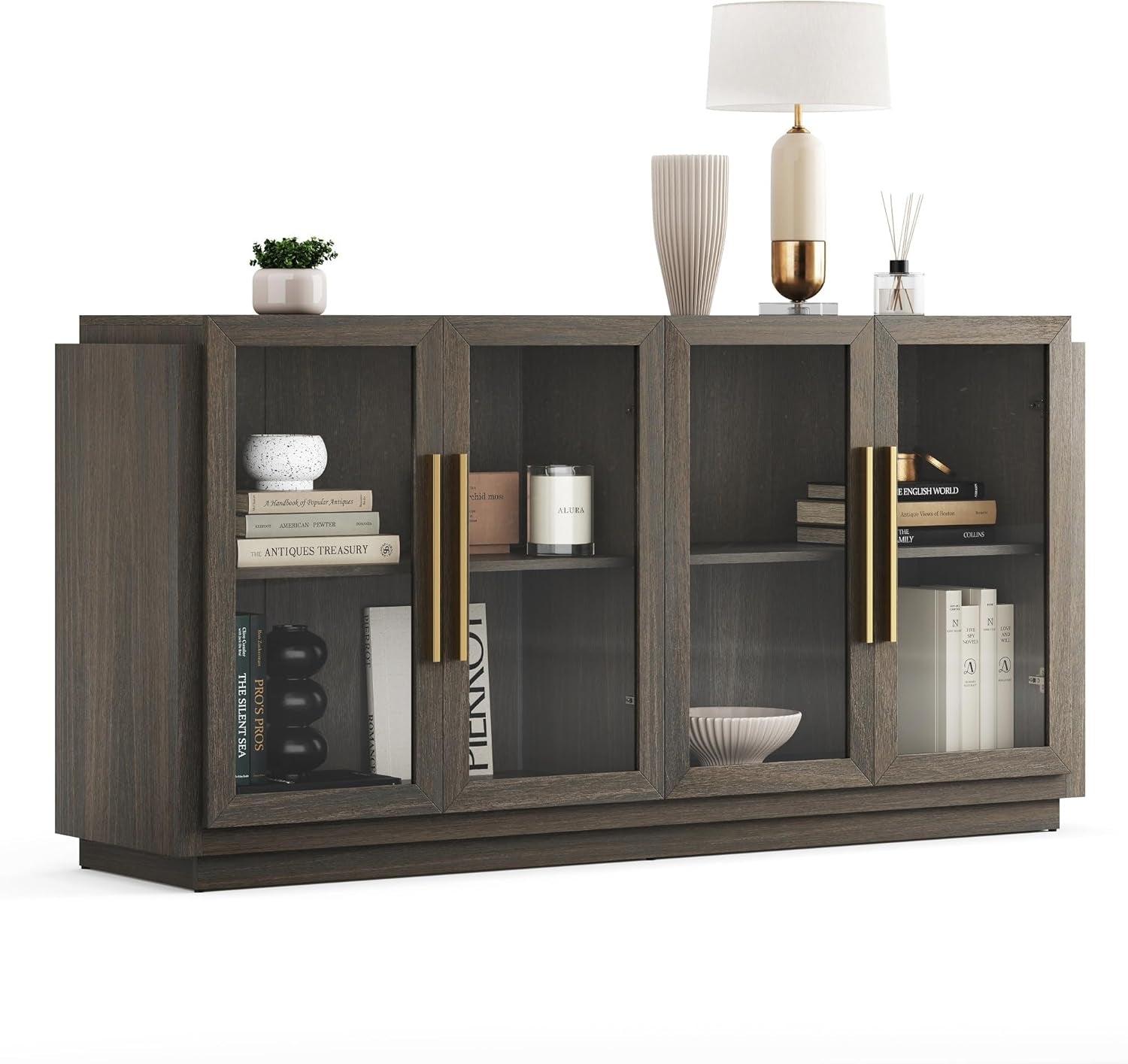 Sideboard Buffet Cabinet, Modern Wood Glass-Buffet-Sideboard with Storage, Console Table for Kitchen, Dining Room, Living Room, Hallway, or Entrance - Brixston (Brown)-0
