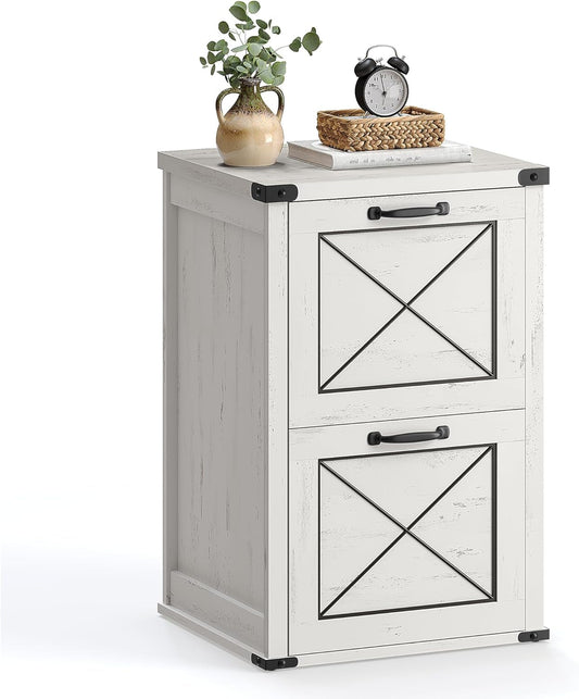 File Cabinet, Filing Cabinet with 2 File Drawers, Printer Stand, Fit A4, Letter Size, Hanging File Folders, Modern Farmhouse Style, for Home Office, Rustic White UOFC048T73-0