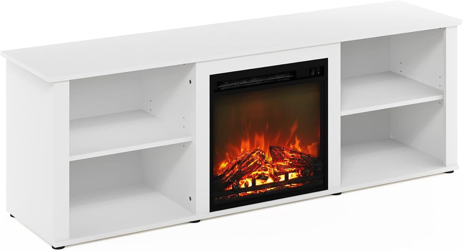 Classic 70 Inch TV Stand with Fireplace, Solid White-0