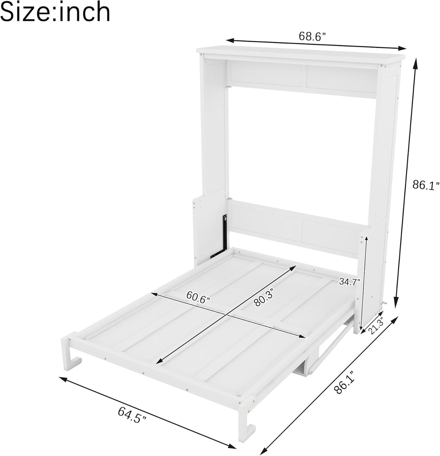 Queen Size Murphy Bed with Storage Shelf White-1