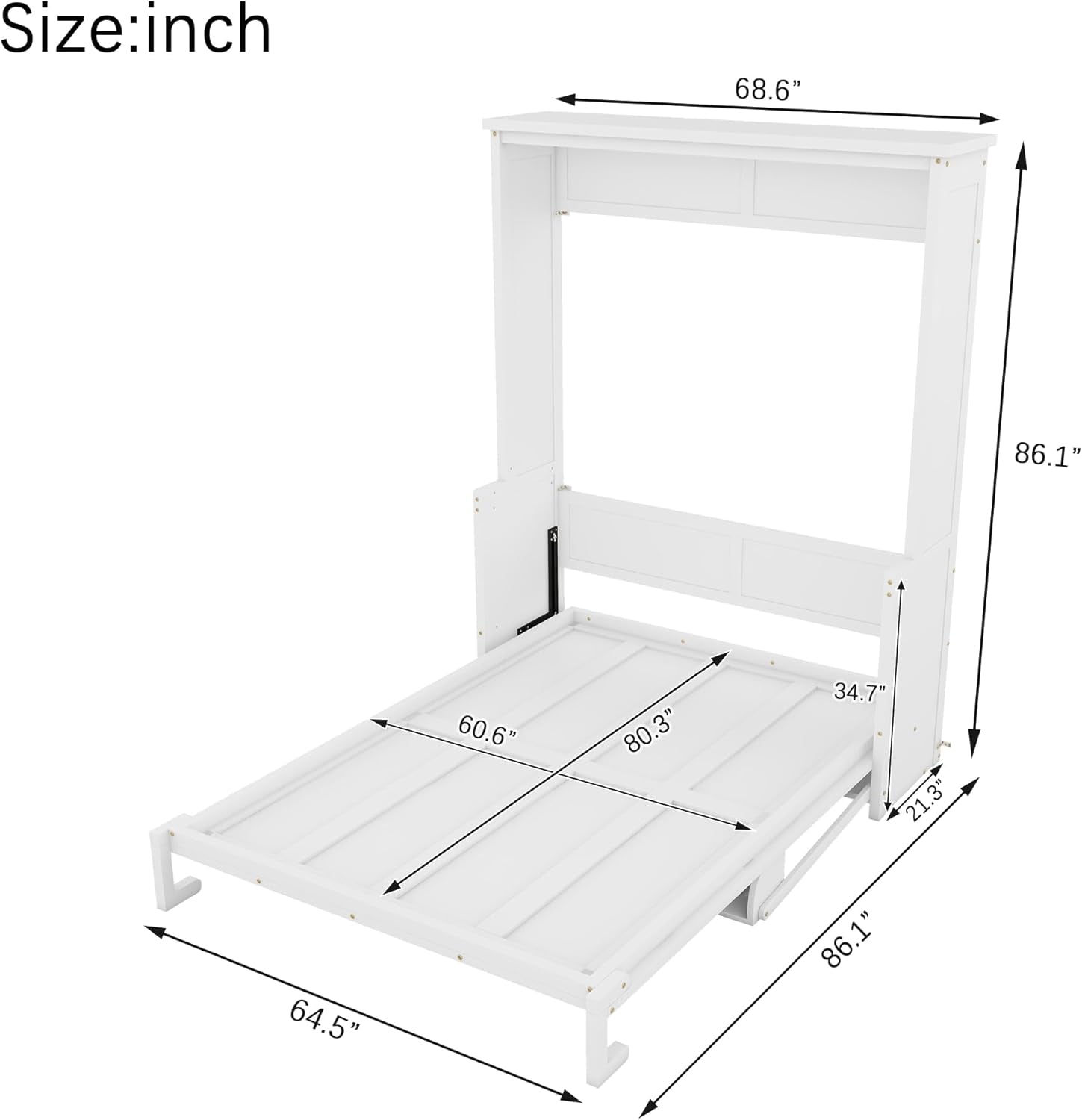 Queen Size Murphy Bed with Storage Shelf White-1