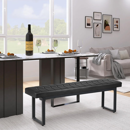 58” Padded Dining Table Bench Pair of 2 for 6-8 Person, Faux Leather Indoor Cushioned Bench, Extra Long Bench for Dining Room Table, Bedside Bench, Shoe Bench, Entryway Bench (Black, 58")-1