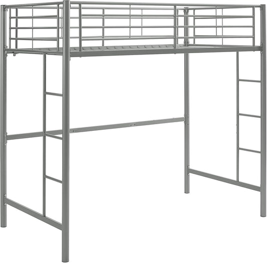 Silver Metal Twin over Loft Bunk Bed Twin Size Bedframe with Ladder-0