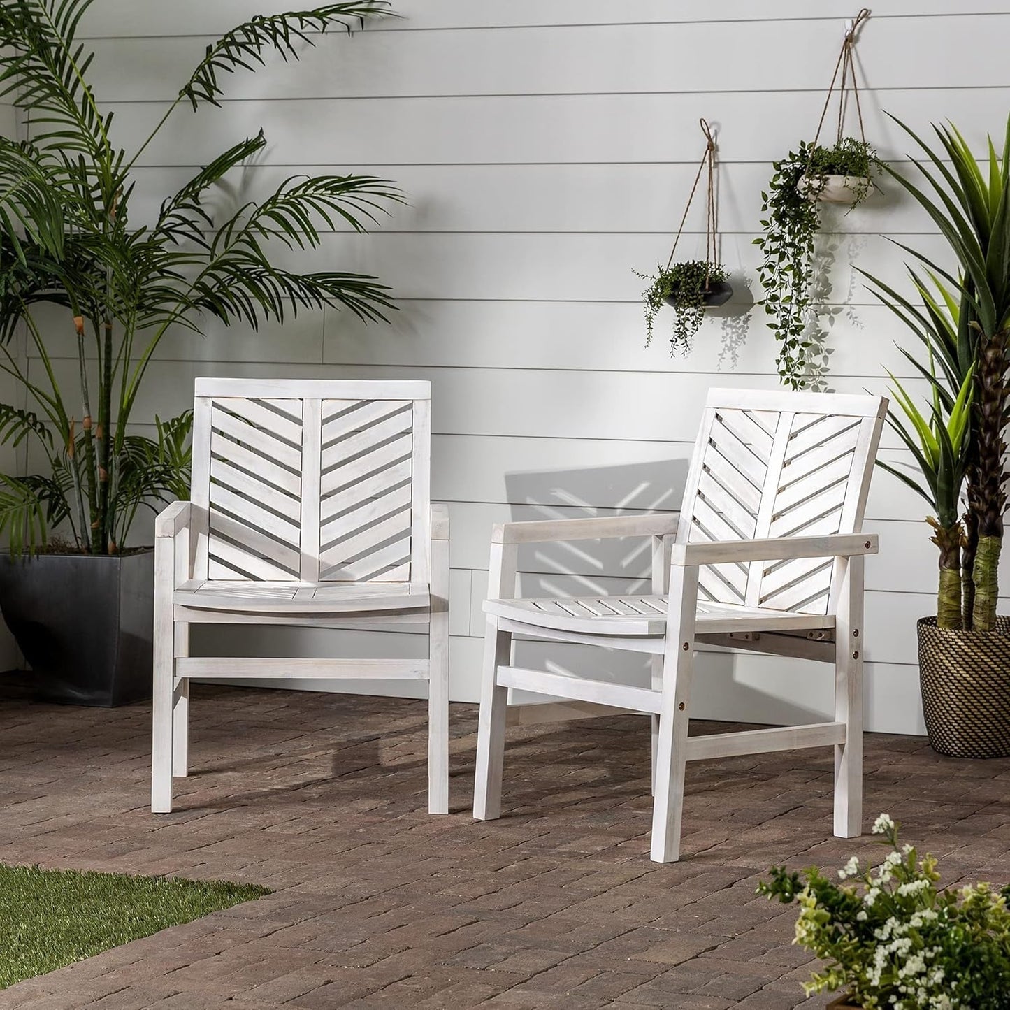 AZWC2VINWW Avalon Chevron Solid Acacia Wood Outdoor Chair, White Wash-0