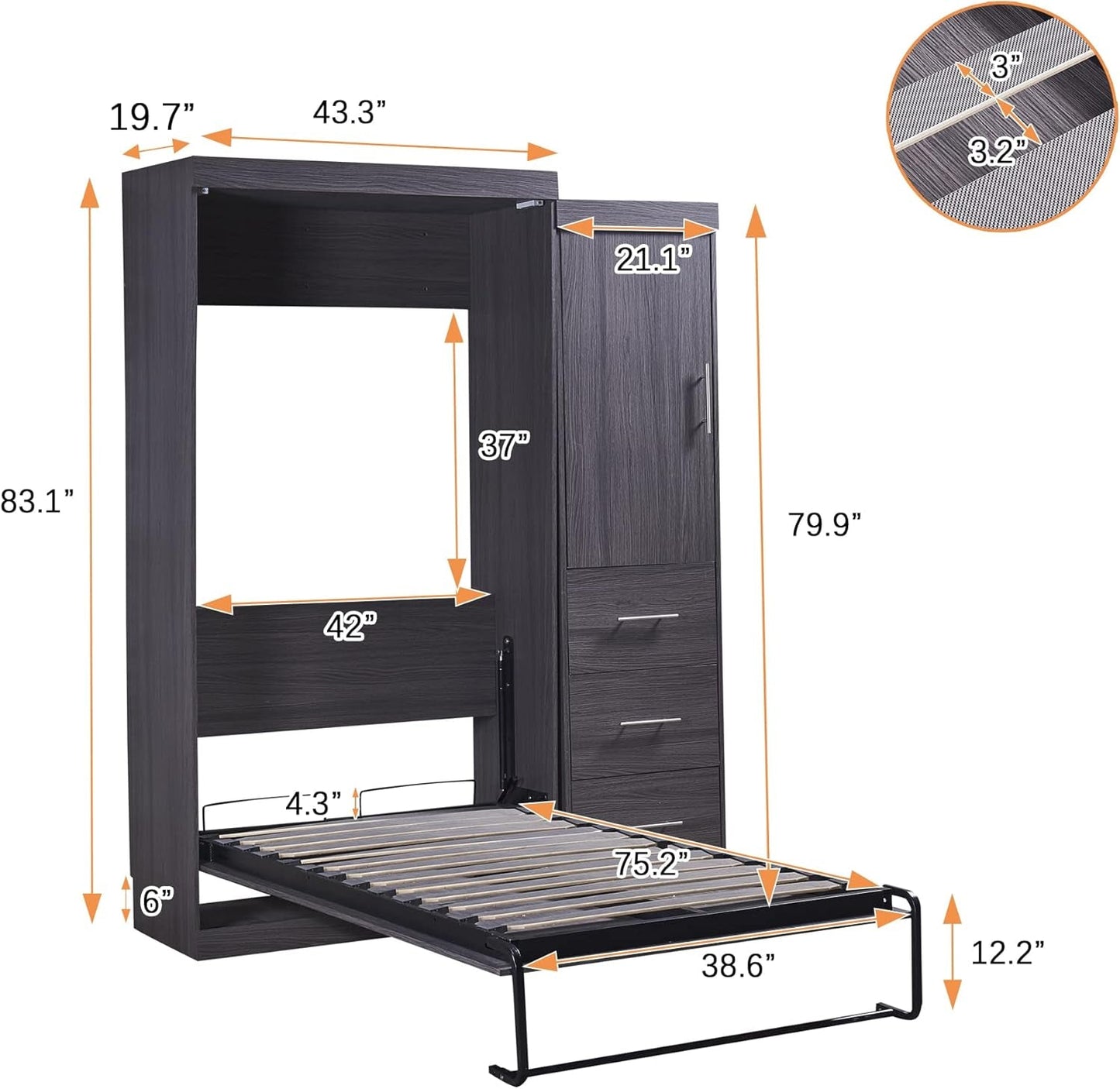 Twin Size Wood Murphy Bed with Storage for Small Spaces-1