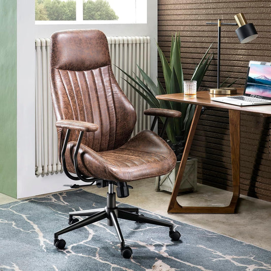 Ergonomic Office Chair,Modern Computer Desk Chair,High Back Suede Fabric Desk Chair with Lumbar Support for Executive or Home Office (Dark Coffee)-0