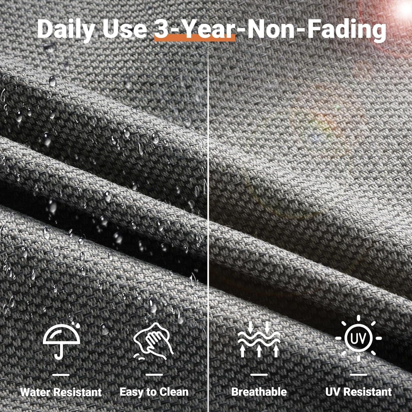 Outdoor 5 Piece Patio Furniture with Fire Pit Table,Wicker Coversation Set with Swivel Rocking Chair,Comfy Sectional Deep Sofa for outside Porch Balcony Backyard Pool,Dark Grey-4