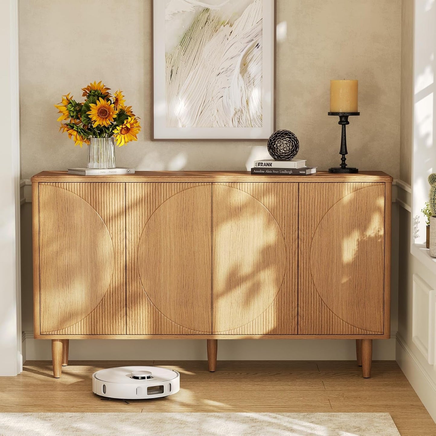 59-Inch Buffet Cabinet Sideboard with Storage, Modern Sideboard Buffet Table with Doors for Living Room, Dining Room-4