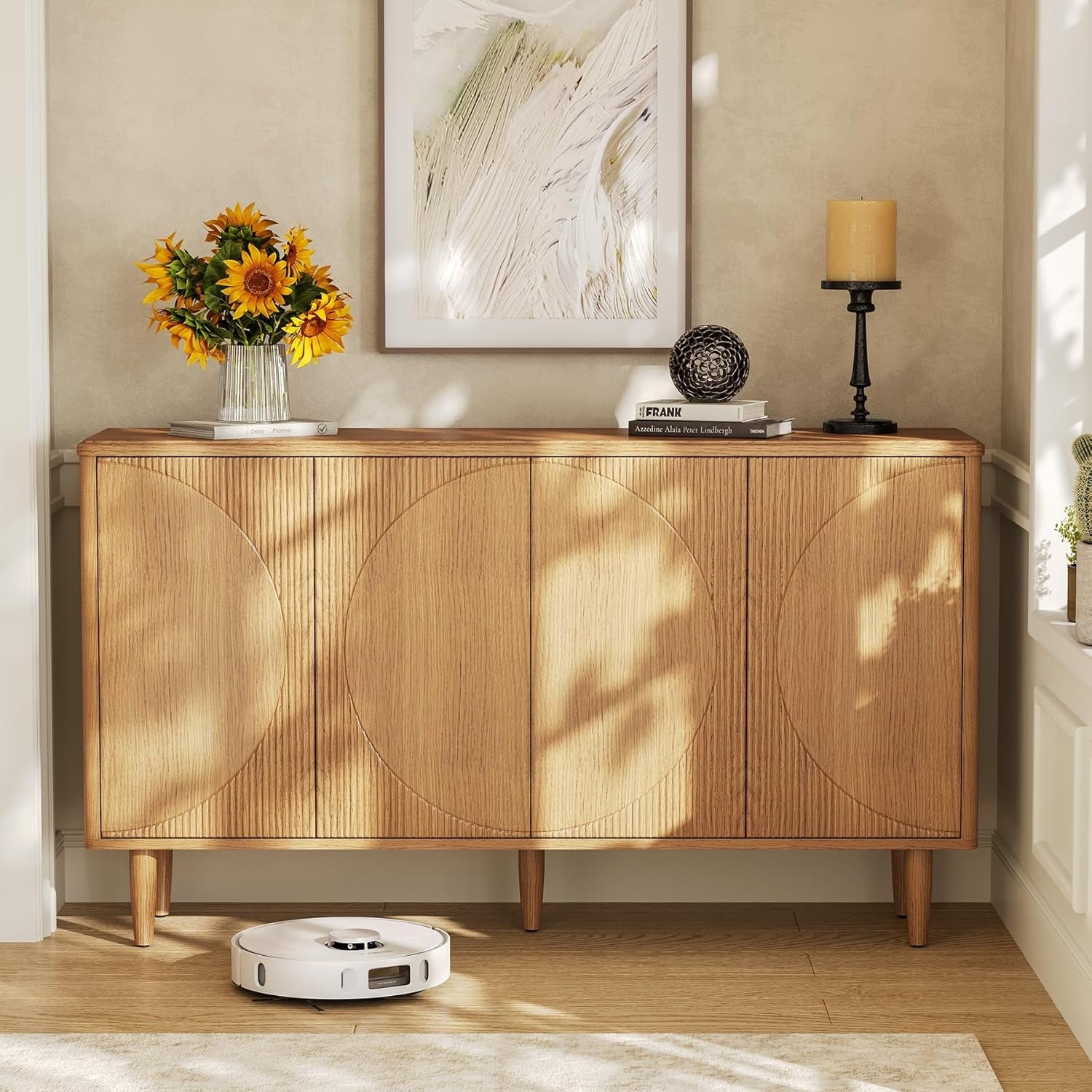 59-Inch Buffet Cabinet Sideboard with Storage, Modern Sideboard Buffet Table with Doors for Living Room, Dining Room-4