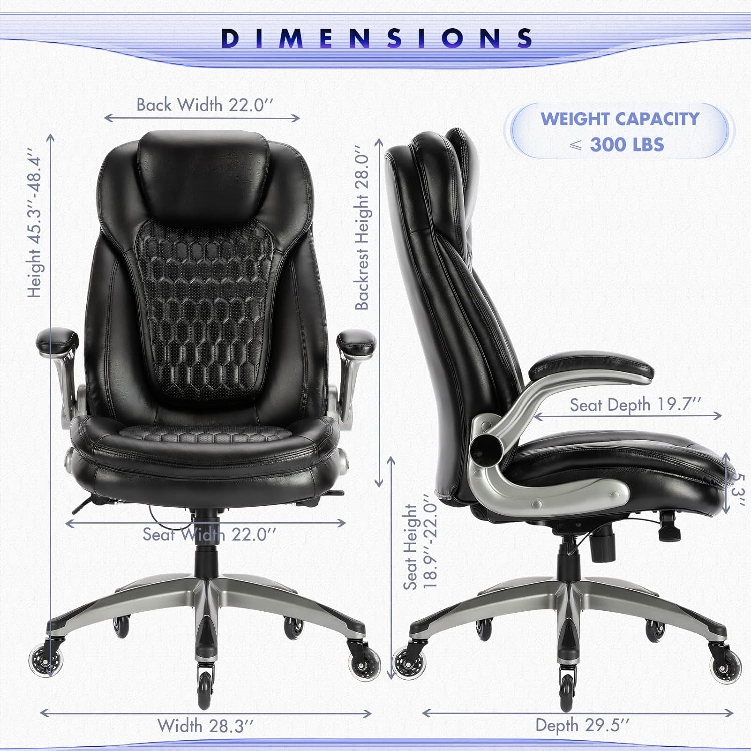 Executive Office Chair-Ergonomic Computer Desk Chair, High Back Leather Chair with Padded Flip-Up Arms, Swivel Home Office Chair Upgraded Caster-Black-2
