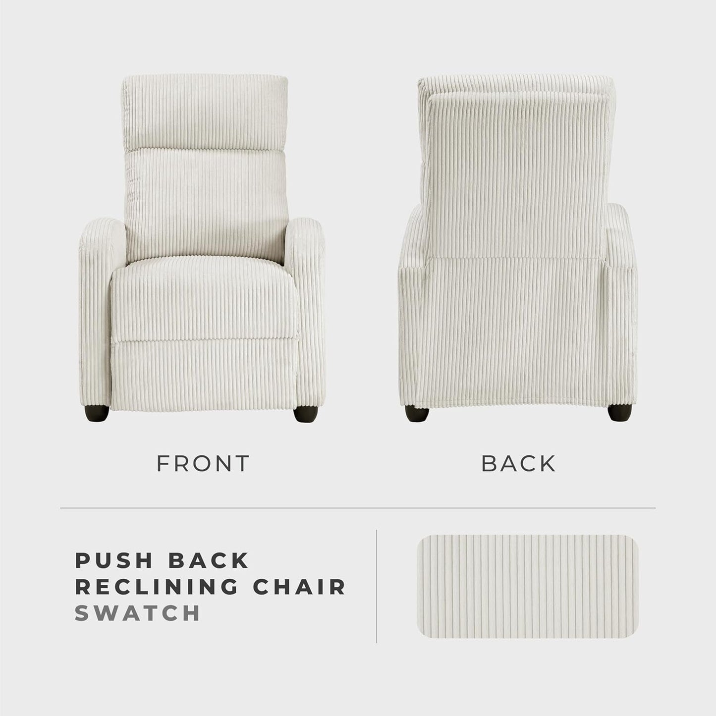 Pushback Recliner Chair Armchair Push Back Recliner, Corduroy Chair with Solid Wood Frame and Metal Seat Base, Single Sofa Accent Chair for Living Room/Office/Apartment, Beige-4