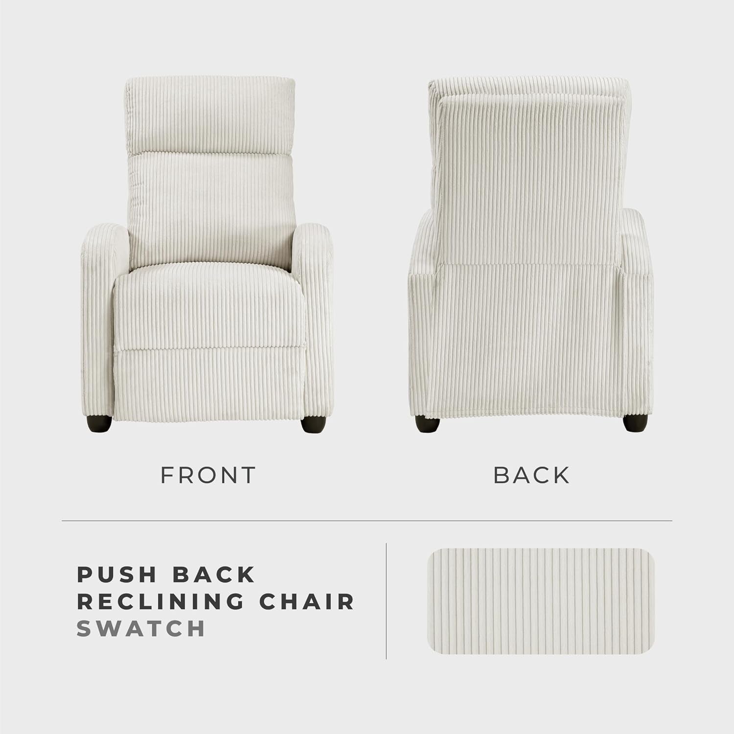 Pushback Recliner Chair Armchair Push Back Recliner, Corduroy Chair with Solid Wood Frame and Metal Seat Base, Single Sofa Accent Chair for Living Room/Office/Apartment, Beige-4