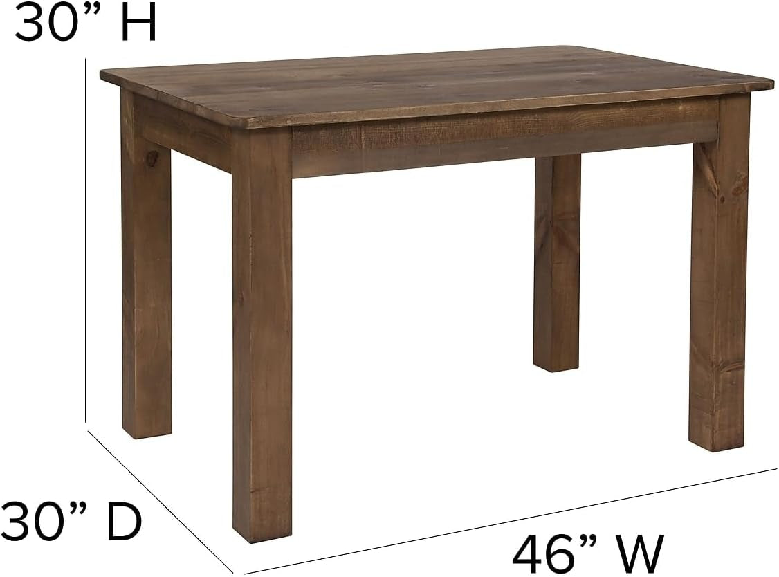 HERCULES 46" X 30" Rectangular Antique Rustic Solid Pine Farm Dining Table-3