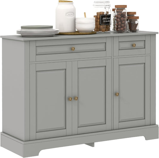 Sideboard Buffet Cabinet, Modern Kitchen Cabinet with 2 Drawers and Adjustable Shelves, Coffee Bar Cabinet, Gray-0