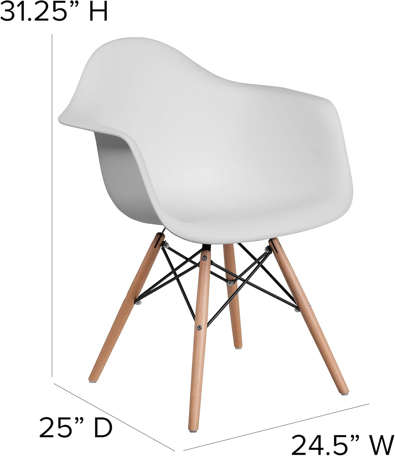 Alonza Series White Plastic Chair with Wooden Legs-2