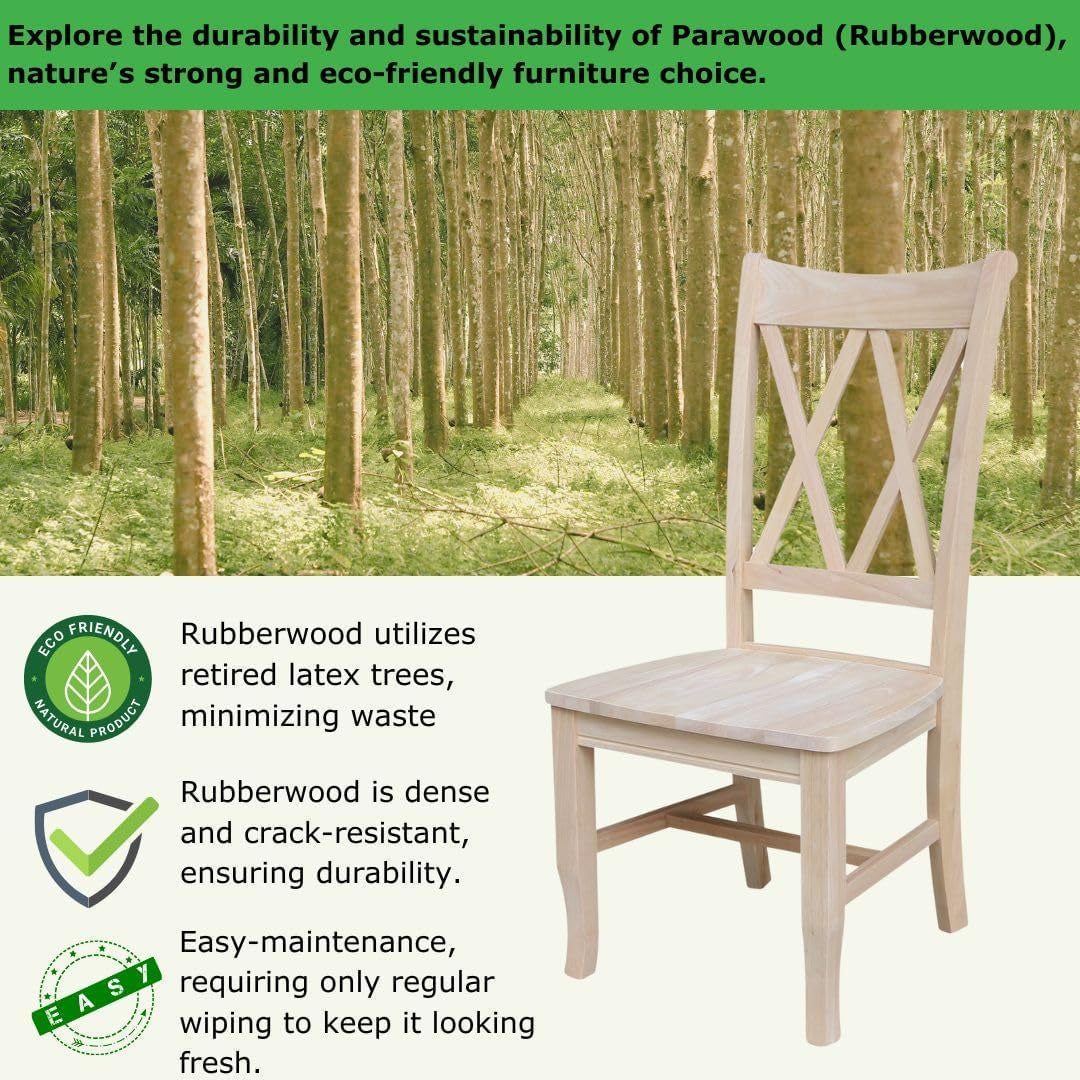 Set of Two Solid Parawood Dining Chairs, Traditional Double X-Back, Armless, Premium, Diy-Ready for Custom Kitchen/Dining/Accent Spaces, Unfinished-3