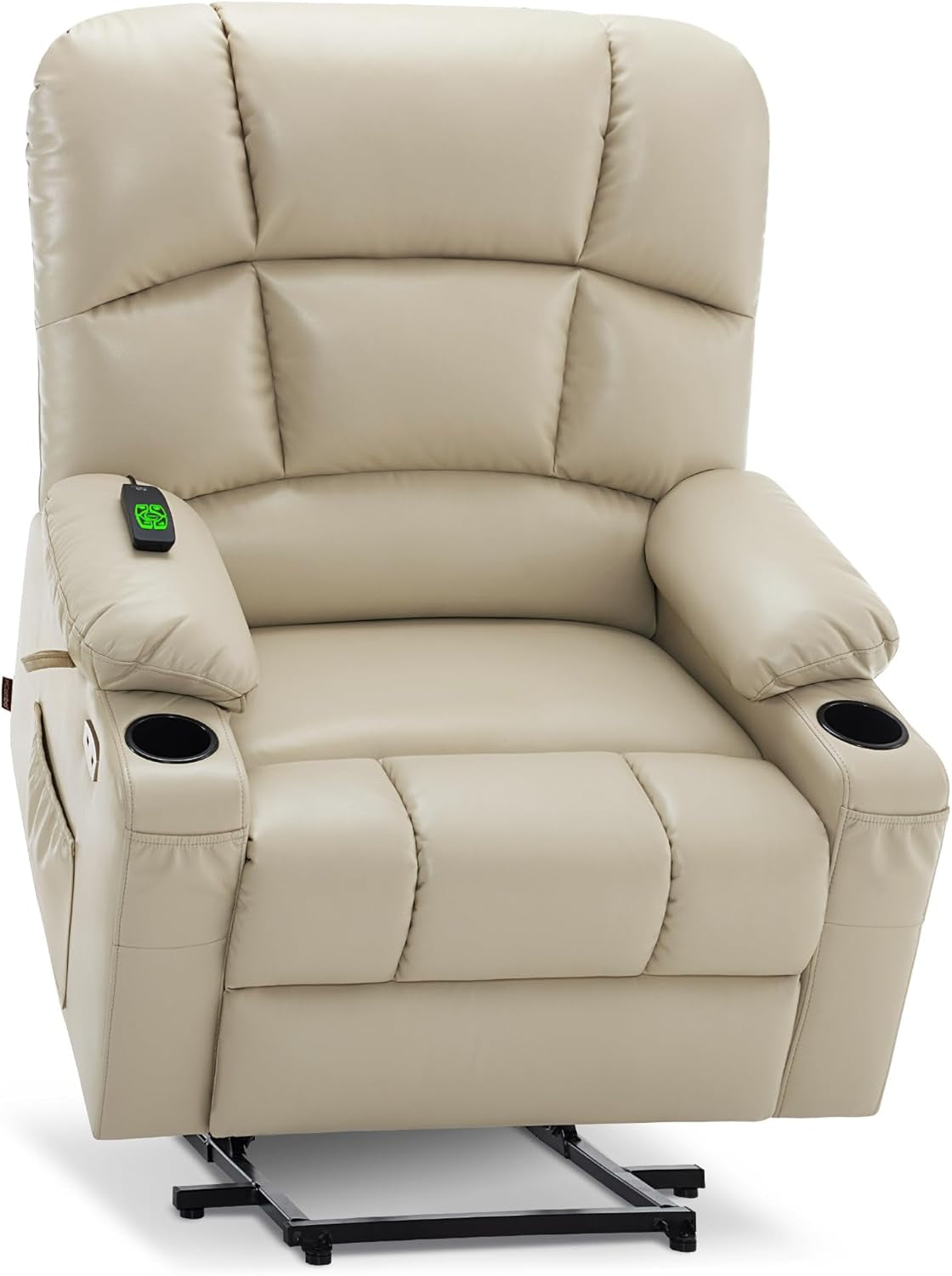 Medium-Wide Lay Flat Dual Motor Power Lift Recliner Chair Sofa with Massage and Heat for Elderly People, Infinite Position, Faux Leather R7677 (Beige, Medium-Wide)-0