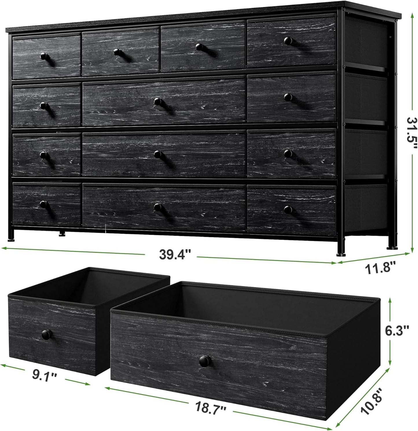 Black Dresser, Dresser for Bedroom with 13 Storage Drawers, Dressers & Chests of Drawers for 55" TV, Black Dresser for Bedroom, Long Dresser for Closet, Entryway-2