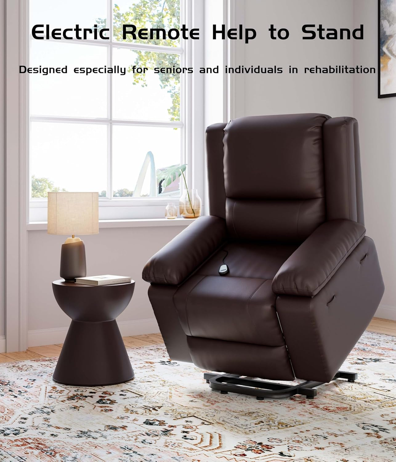 Oversized Wide Power Lift Recliner Chair - Heat and Massage, Adjustable Back and Legs, PU Leather Electric Lift Chair Designed for the Elderly and People with Mobility Impaired-3