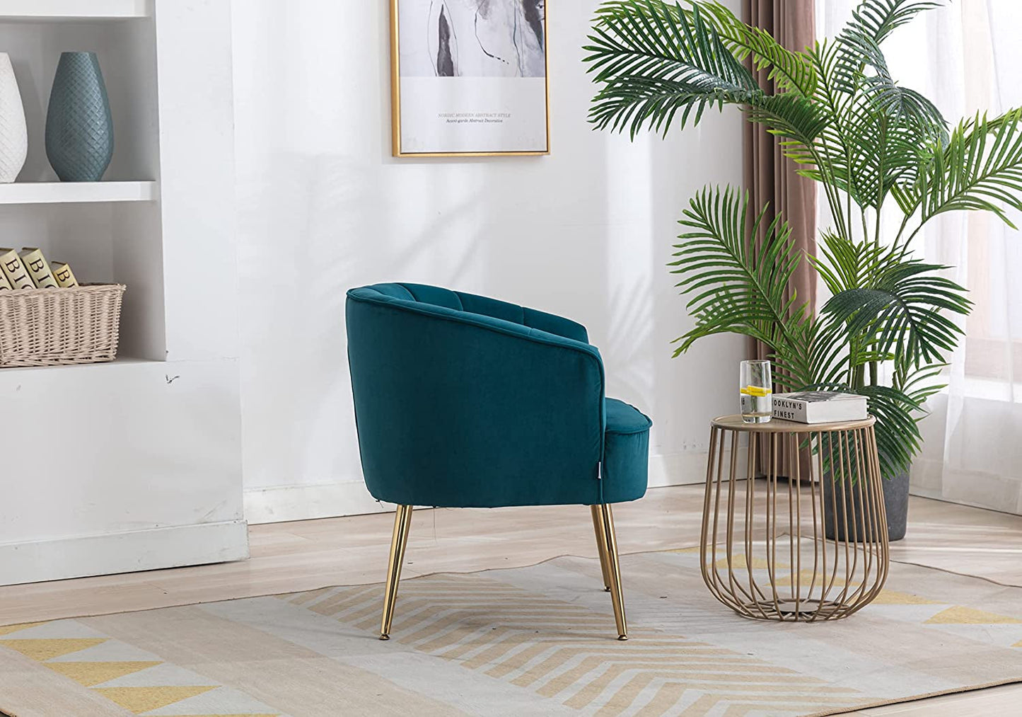 Teal Velvet Accent Chair with Golden Legs-3