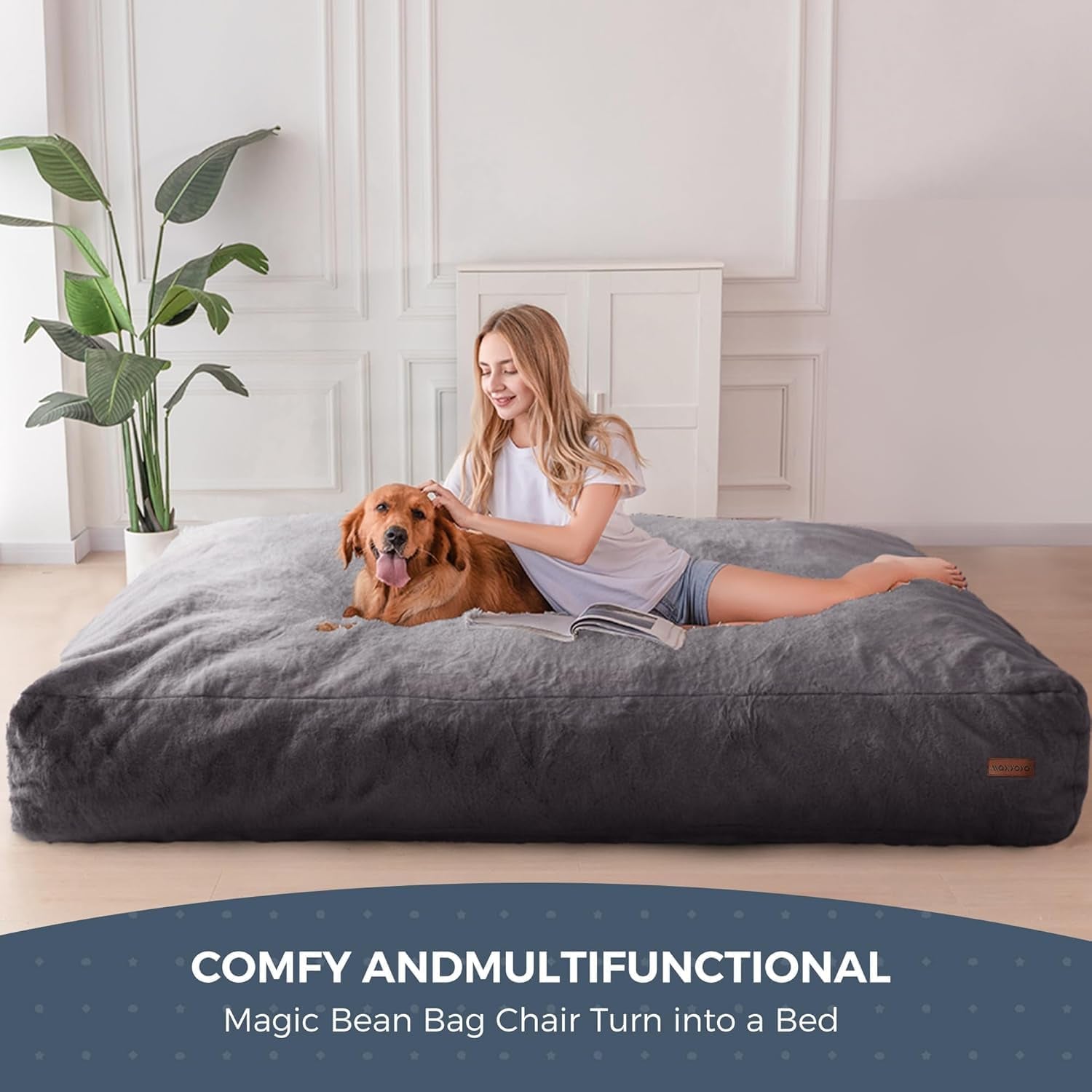 Giant Bean Bag Chair Bed for Adults, Convertible Beanbag Folds from Lazy Chair to Floor Mattress Bed, Large Floor Sofa Couch, Big Sofa Bed, High-Density Foam Filling, Machine Washable-4