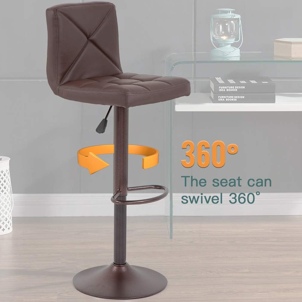 Counter Height Bar Stools Set of 2 PU Leather Modern Height Adjustable Swivel Barstools Hydraulic Chair Bar Stools-3