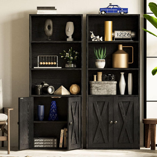 Industrial Bookshelves and Bookcases with Doors 11.8 in Depth Floor Standing 5 Shelf Display Storage Shelves Bookcase Home Decor Furniture for Home, Office, Living Room, Bedroom-1