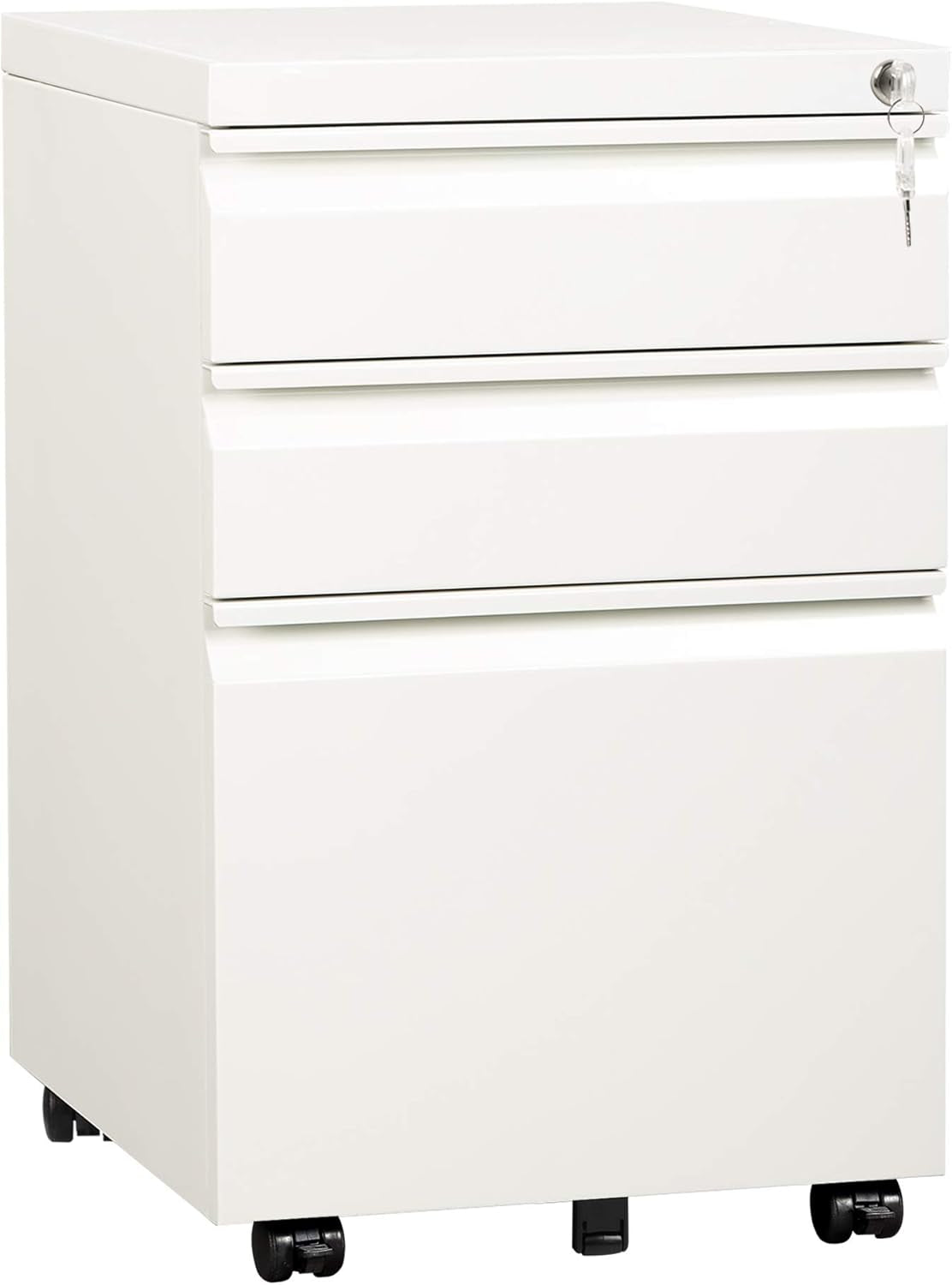 3 Drawer Mobile File Cabinet with Lock, under Desk Metal Filing Cabinet for Legal/Letter/A4 File, Fully Assembled except Wheels, White-0