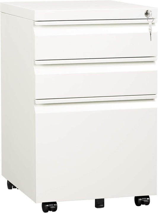 3 Drawer Mobile File Cabinet with Lock, under Desk Metal Filing Cabinet for Legal/Letter/A4 File, Fully Assembled except Wheels, White-0