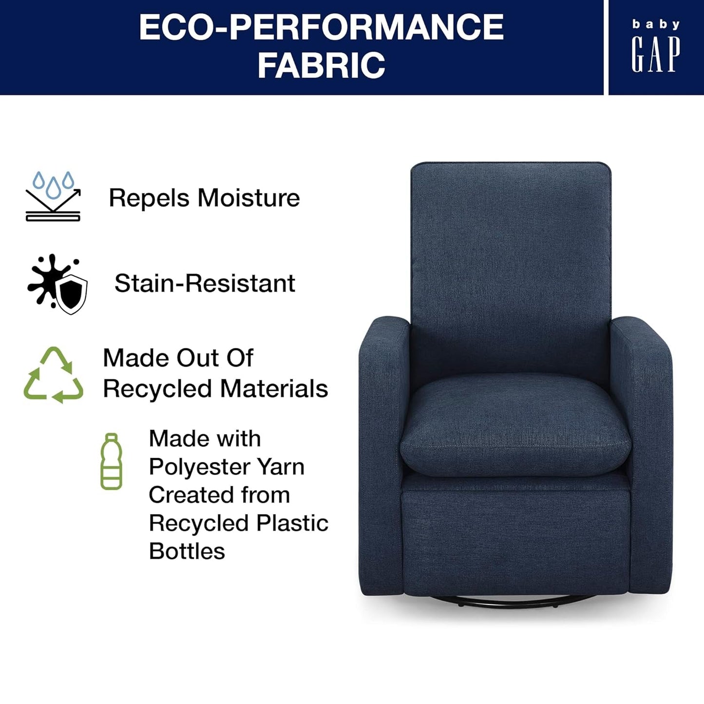 GAP Babygap Cloud Recliner with Livesmart Evolve - Sustainable Performance Fabric, Sailor-3
