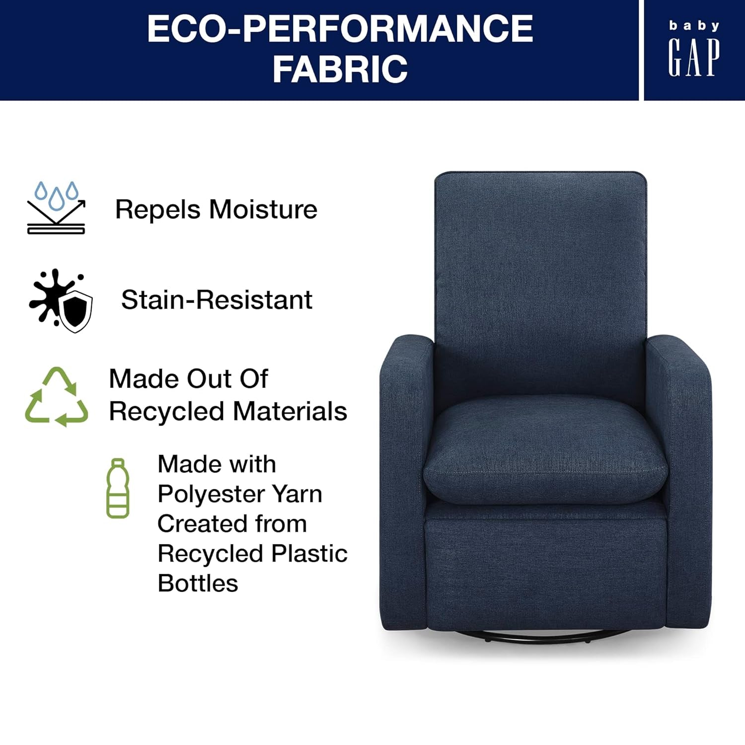 GAP Babygap Cloud Recliner with Livesmart Evolve - Sustainable Performance Fabric, Sailor-3